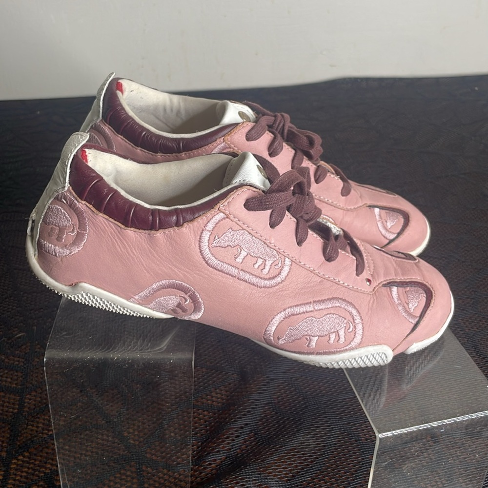 Red Pink Leather Sneakers Casual Athletic Design Women’s Size 8